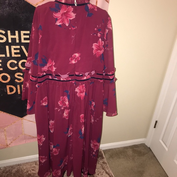 eShakti • pink floral ruffle midi dress - Picture 5 of 6